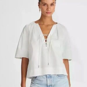 NEW MADEWELL Poplin Lace-up Top in White Relaxed Oversized Cropped.Size Large